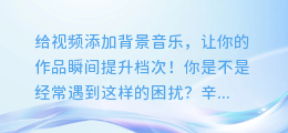 给视频添加背景音乐,让你的作品瞬间提升档次!