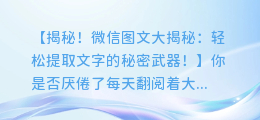 微信图文大揭秘:轻松提取文字的秘密武器!