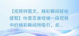 视频转图文,轻松提取视频中的精彩瞬间!