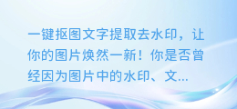 一键抠图文字提取去水印,让你的图片焕然一新!