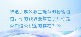 快速了解公积金提取的秘密通道,你的钱袋要靠它了!