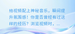 给视频配上神秘音乐,瞬间提升氛围感!