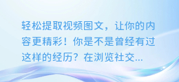 轻松提取视频图文,让你的内容更精彩!