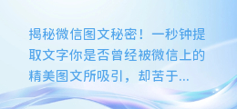 揭秘微信图文秘密!一秒钟提取文字
