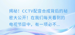 揭秘!CCTV配音合成背后的秘密大公开!