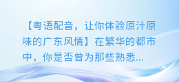 粤语配音,让你体验原汁原味的广东风情