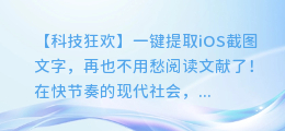 一键提取iOS截图文字,再也不用愁阅读文献了!