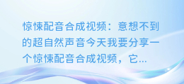 惊悚配音合成视频:意想不到的超自然声音