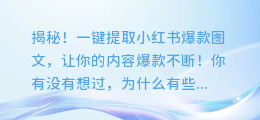揭秘!一键提取小红书爆款图文,让你的内容爆款不断!