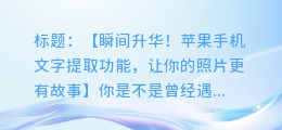 苹果手机文字提取功能,让你的照片更有故事