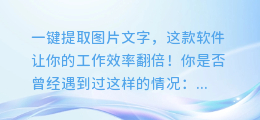 一键提取图片文字,这款软件让你的工作效率翻倍!